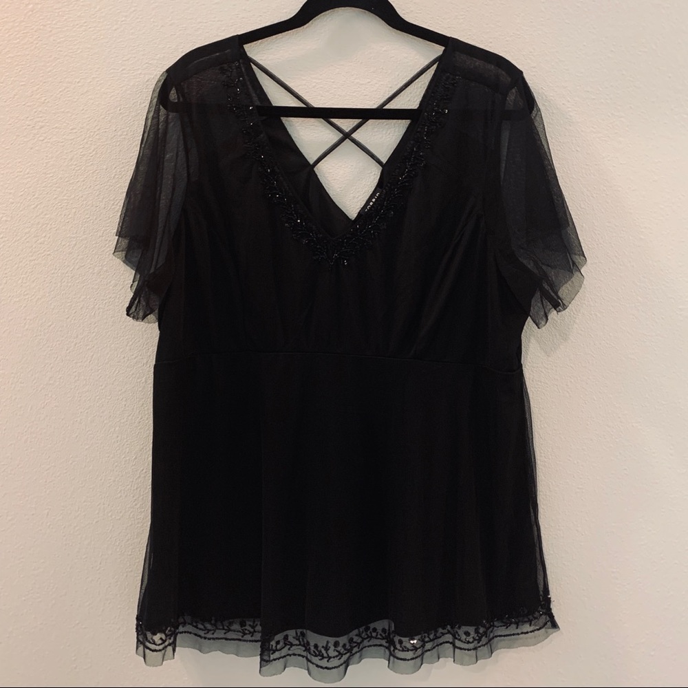 Torrid Plus Size Mesh Overlay Sequin Babydoll Top
